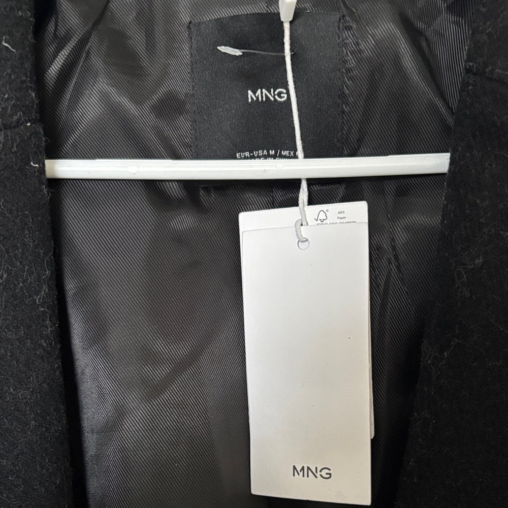 Mango Black Belted Wrap Coat, new with tags - Picture 5 of 7
